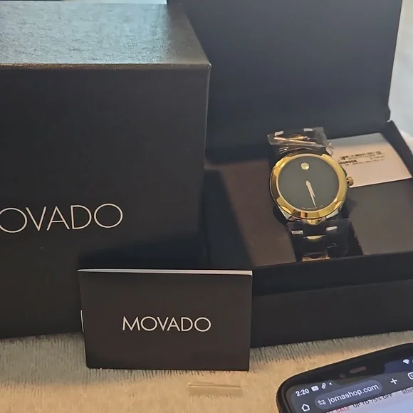 Authentic Men's Movado Black Dial Two-tone Siver and Gold